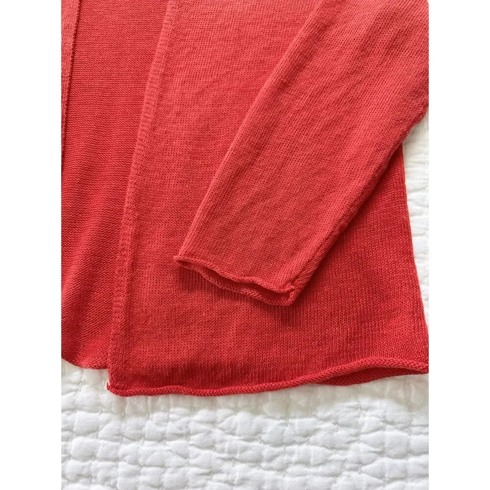 Eileen Fisher 100% Linen Open Front Cardigan Sweater Burnt Orange Small